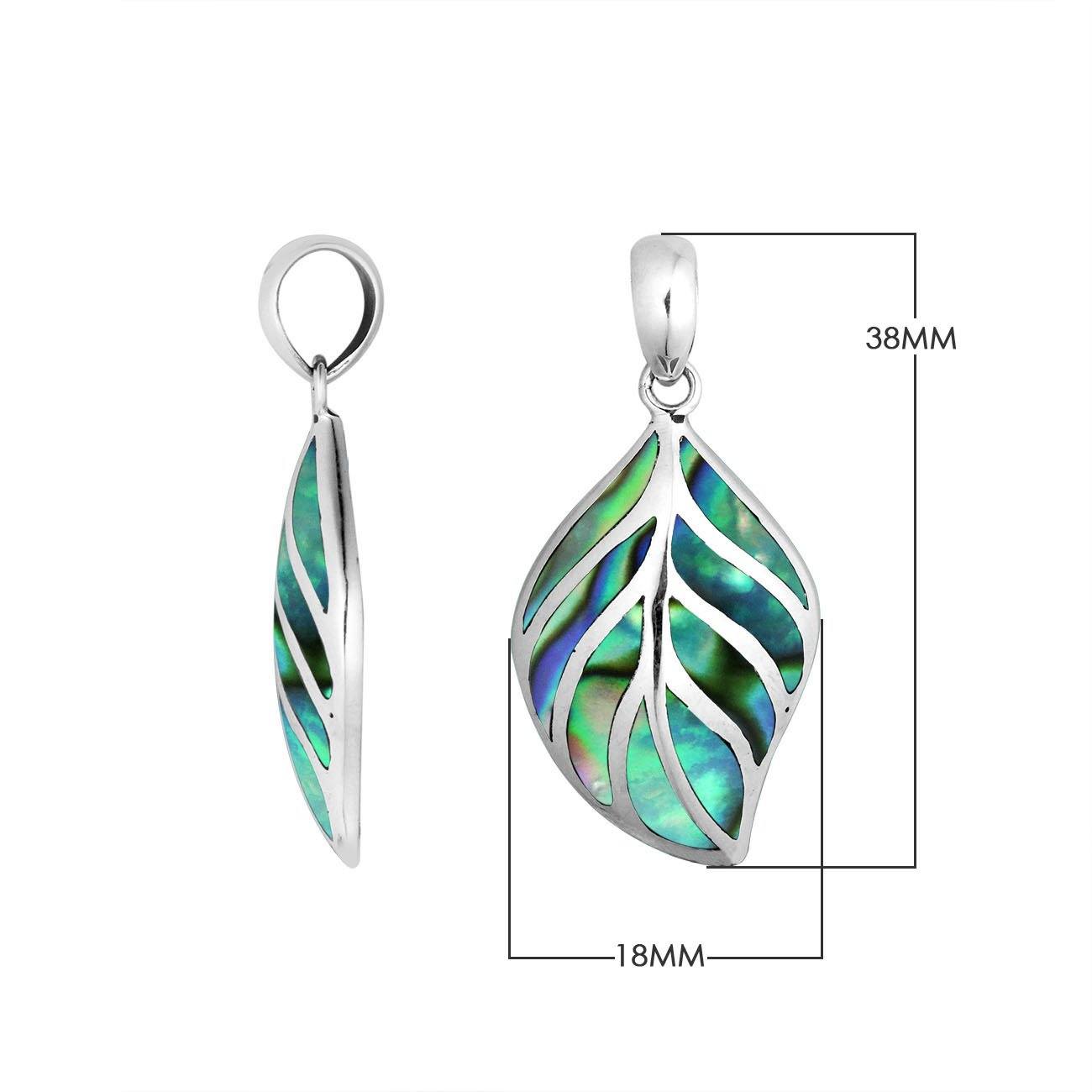 Handcrafted Sterling Silver Abalone Shell Leaf Pendant From Bali.