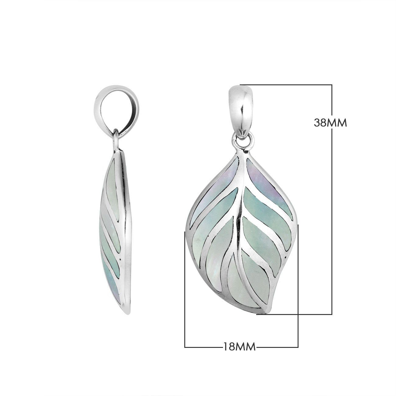 Handcrafted Sterling Silver Mother Of Pearl Leaf Pendant From Bali.