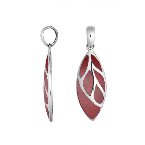 AP-6253-CR Sterling Silver Marquise Shape Pendant With Coral Jewelry Bali Designs Inc 