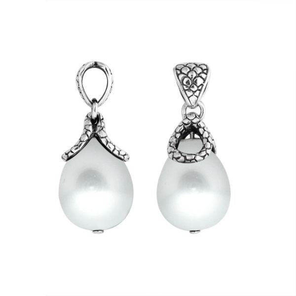 Artistic White Pearl Sterling Silver Drop Pendant With Snake Pattern Bail