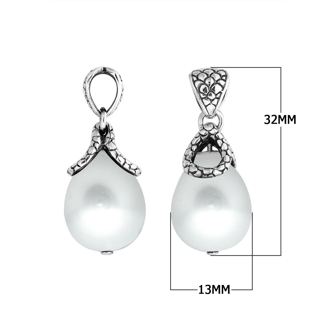 Artistic White Pearl Sterling Silver Drop Pendant With Snake Pattern Bail