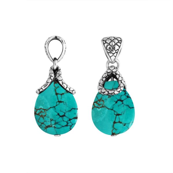 AP-6262-TQ Sterling Silver Pear Shape Pendant With Turquoise Jewelry Bali Designs Inc 