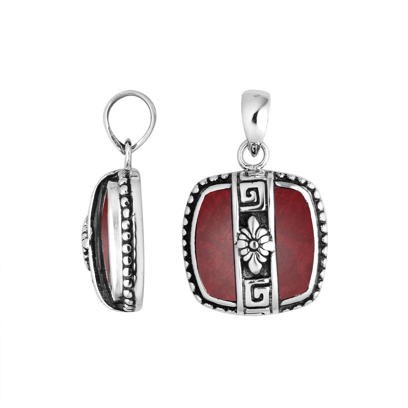 AP-6263-CR Sterling Silver Pendant With Coral Jewelry Bali Designs Inc 