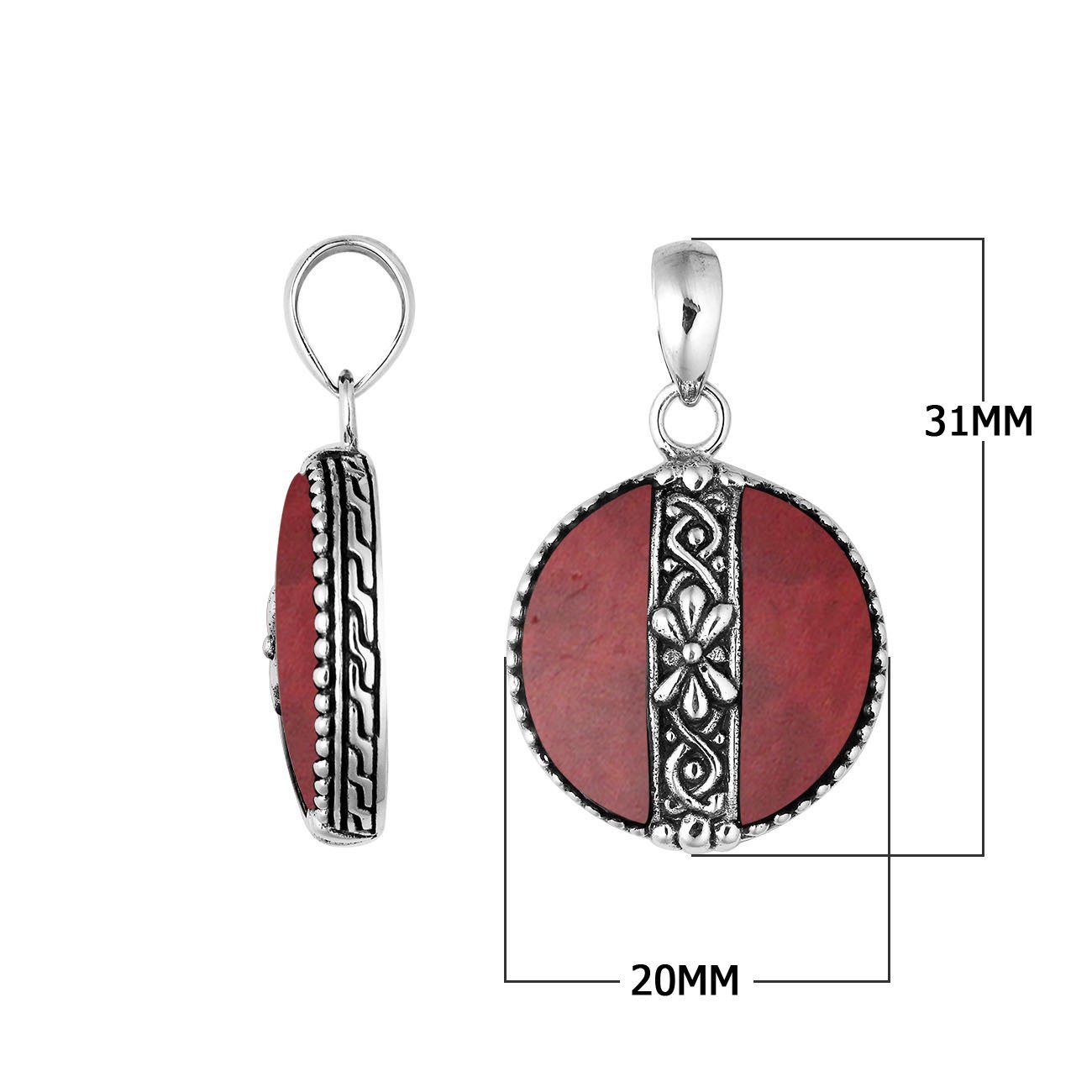 AP-6265-CR Sterling Silver Pendant With Coral Jewelry Bali Designs Inc 