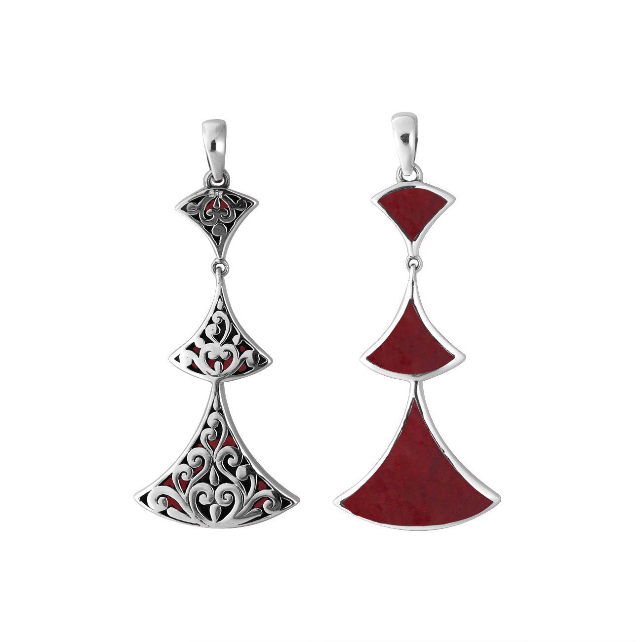 AP-6269-CR Sterling Silver Pendant With Coral Jewelry Bali Designs Inc 