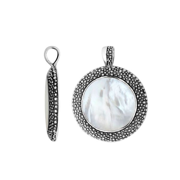 AP-6280-MOP Sterling Silver Round Shape Pendant with Mother Of Pearl Jewelry Bali Designs Inc 
