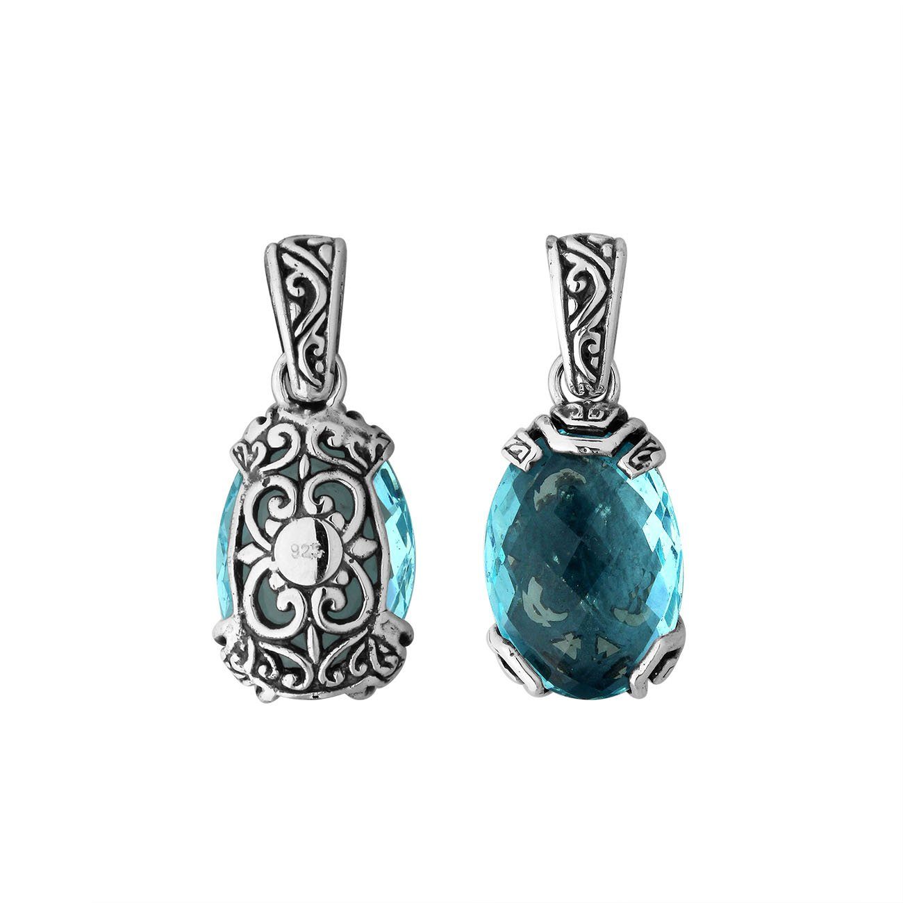 AP-6293-BT Sterling Silver Pendant With Blue Topaz Q. Jewelry Bali Designs Inc 