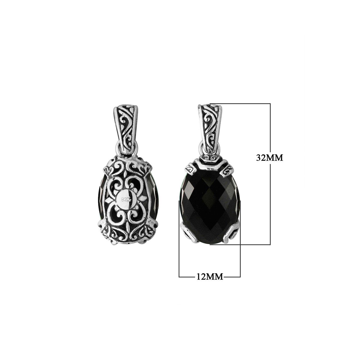 AP-6293-OX Sterling Silver Pendant With Black Onyx Jewelry Bali Designs Inc 