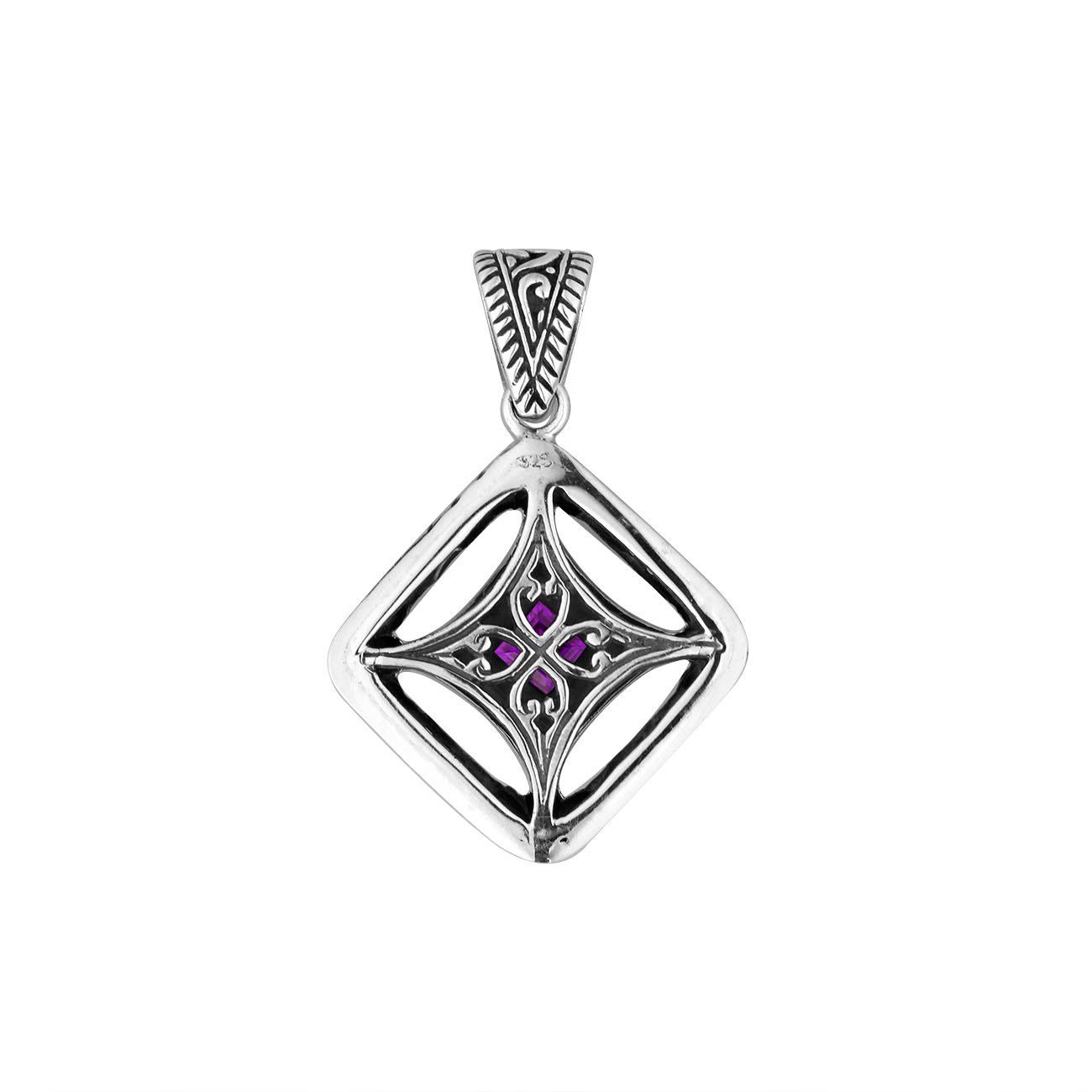AP-6298-AM Sterling Silver Cushion Shape Pendant With Amethyst Jewelry Bali Designs Inc 