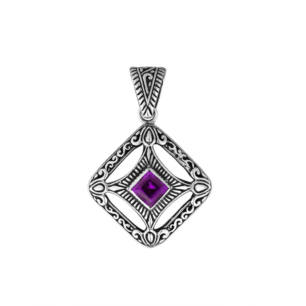 AP-6298-AM Sterling Silver Cushion Shape Pendant With Amethyst Jewelry Bali Designs Inc 