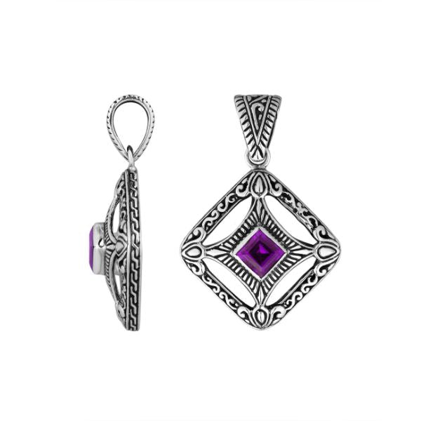 AP-6298-AM Sterling Silver Cushion Shape Pendant With Amethyst Jewelry Bali Designs Inc 