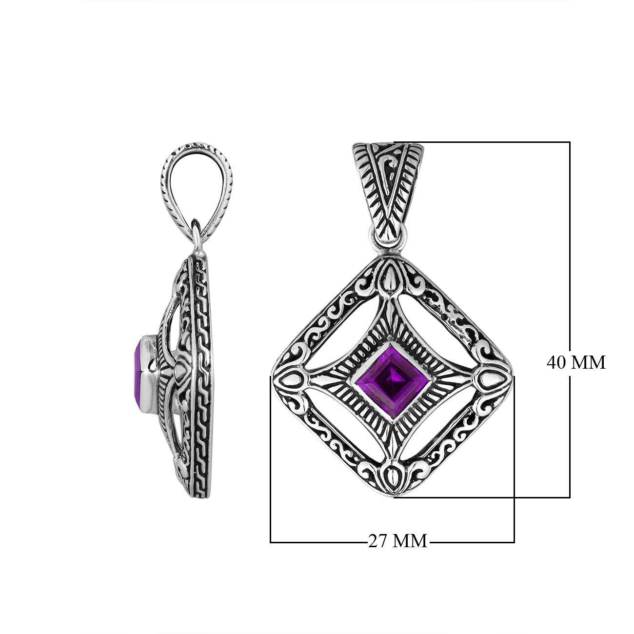AP-6298-AM Sterling Silver Cushion Shape Pendant With Amethyst Jewelry Bali Designs Inc 