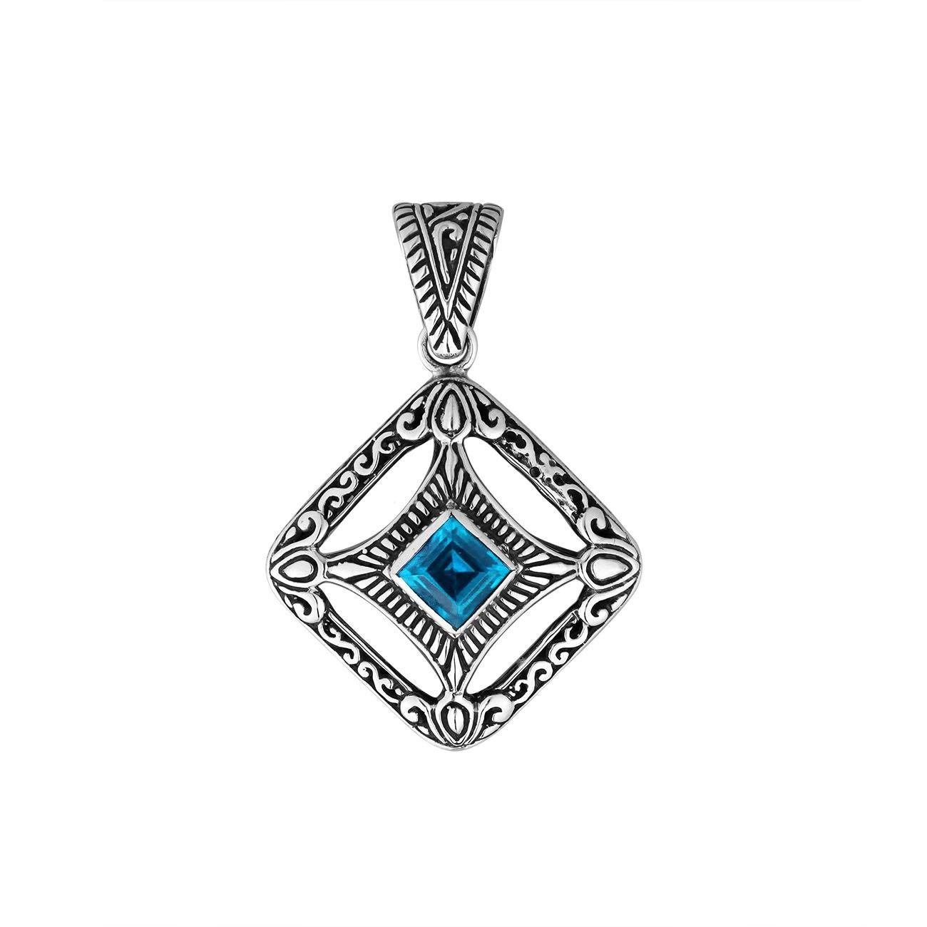 AP-6298-BT Sterling Silver Cushion Shape Pendant With Blue Topaz Jewelry Bali Designs Inc 