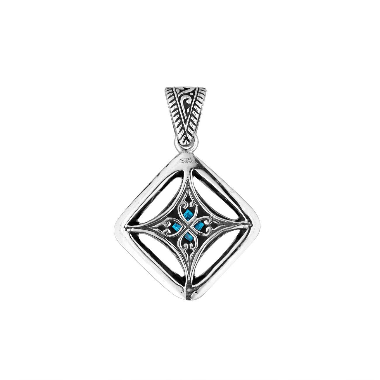 AP-6298-BT Sterling Silver Cushion Shape Pendant With Blue Topaz Jewelry Bali Designs Inc 
