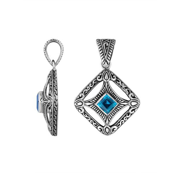AP-6298-BT Sterling Silver Cushion Shape Pendant With Blue Topaz Jewelry Bali Designs Inc 