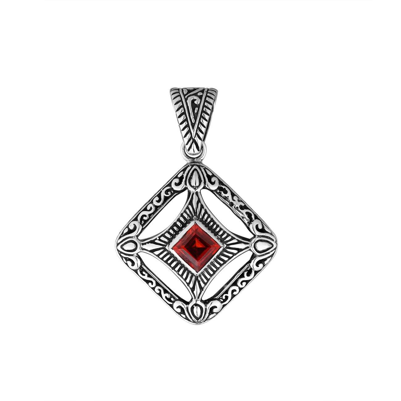 AP-6298-GA Sterling Silver Cushion Shape Pendant With Garnet Jewelry Bali Designs Inc 
