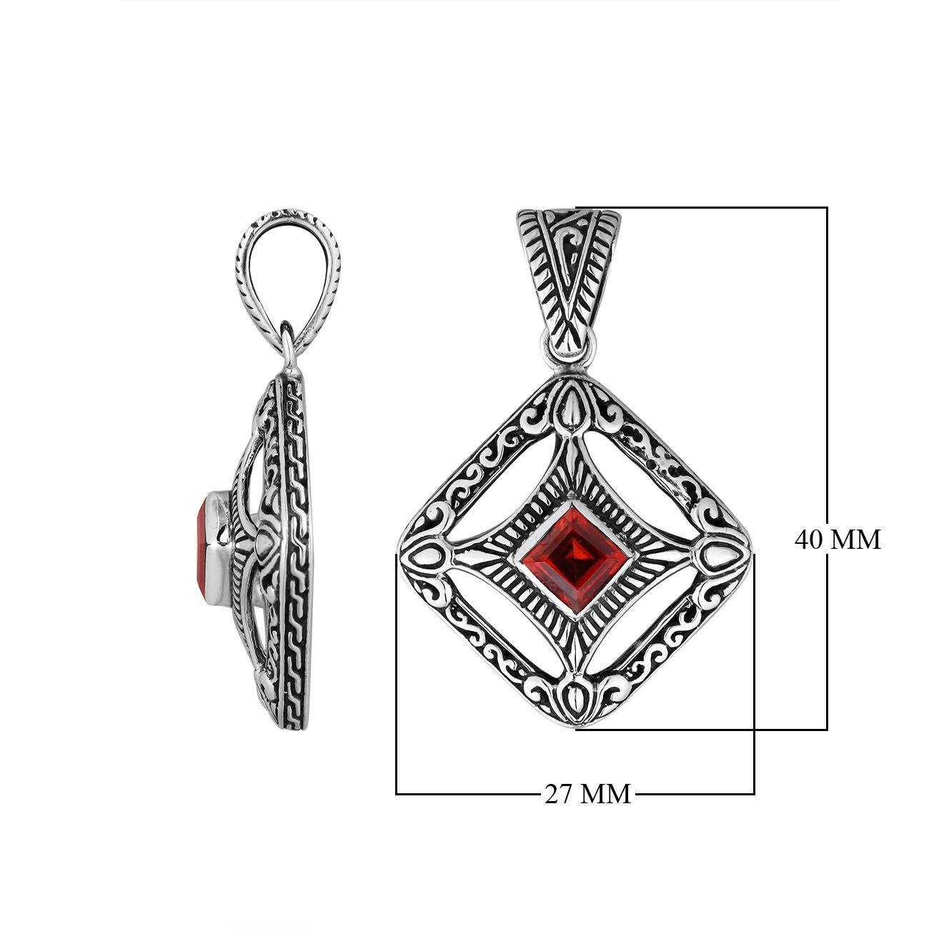 AP-6298-GA Sterling Silver Cushion Shape Pendant With Garnet Jewelry Bali Designs Inc 