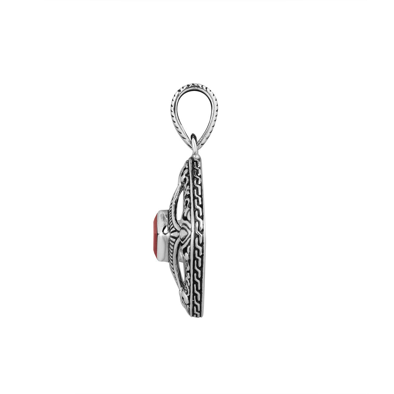 AP-6298-GA Sterling Silver Cushion Shape Pendant With Garnet Jewelry Bali Designs Inc 