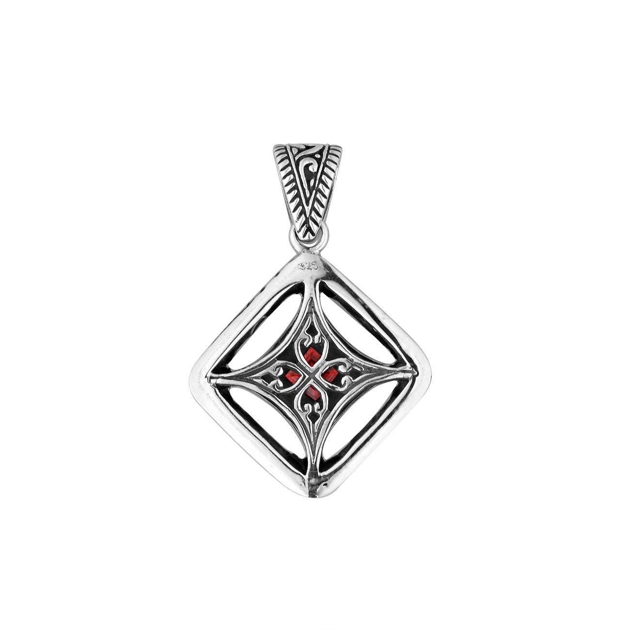 AP-6298-GA Sterling Silver Cushion Shape Pendant With Garnet Jewelry Bali Designs Inc 