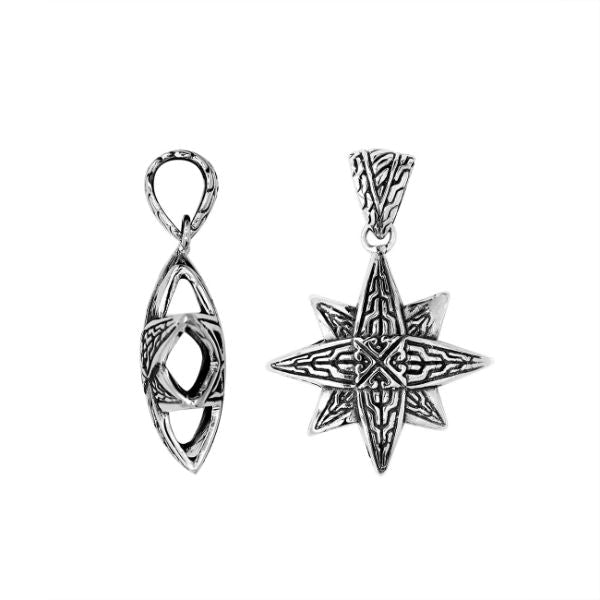 AP-6299-S Sterling Silver Delightful charming Compass Shape Pendant With Plain Silver Jewelry Bali Designs Inc 