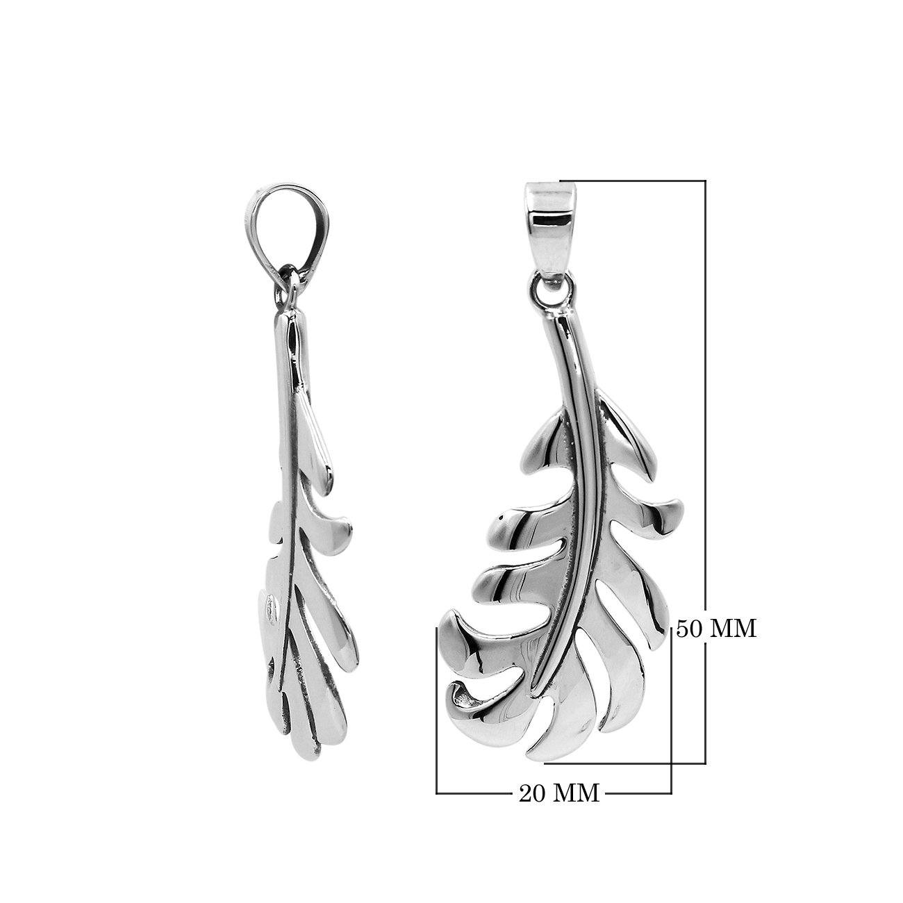 AP-6302-S Sterling Silver Beautiful Simple Designer Feather Pendant with Plain Silver Jewelry Bali Designs Inc 