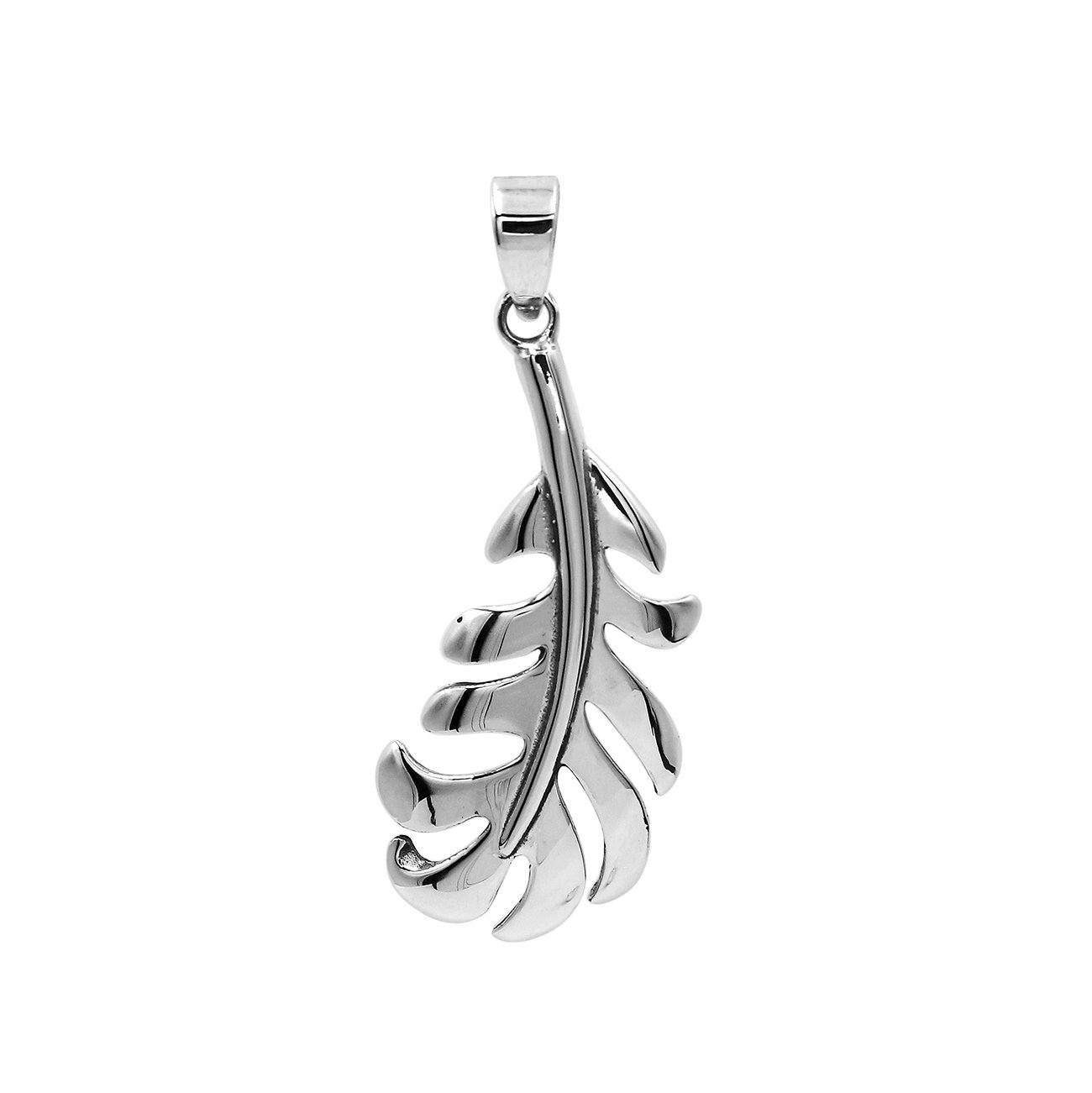 AP-6302-S Sterling Silver Beautiful Simple Designer Feather Pendant with Plain Silver Jewelry Bali Designs Inc 
