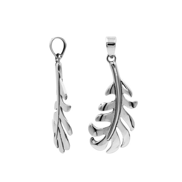 AP-6302-S Sterling Silver Beautiful Simple Designer Feather Pendant with Plain Silver Jewelry Bali Designs Inc 