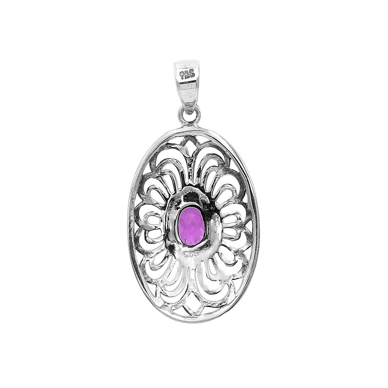AP-6306-AM Sterling Silver Oval Shape Pendant With Amethyst Jewelry Bali Designs Inc 