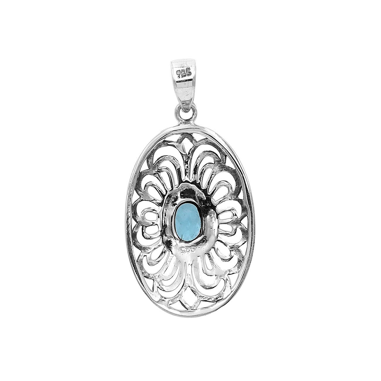 AP-6306-BT Sterling Silver Oval Shape Pendant With Blue Topaz Jewelry Bali Designs Inc 