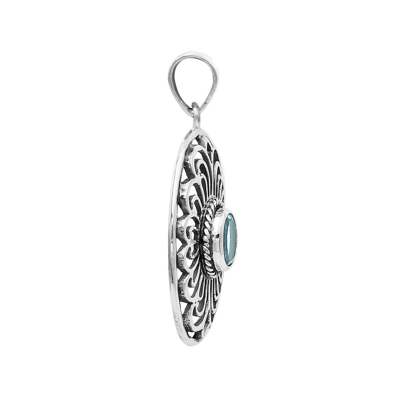 AP-6306-BT Sterling Silver Oval Shape Pendant With Blue Topaz Jewelry Bali Designs Inc 