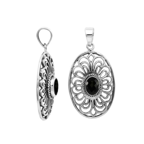 AP-6306-OX Sterling Silver Oval Shape Pendant With Black Onyx Jewelry Bali Designs Inc 