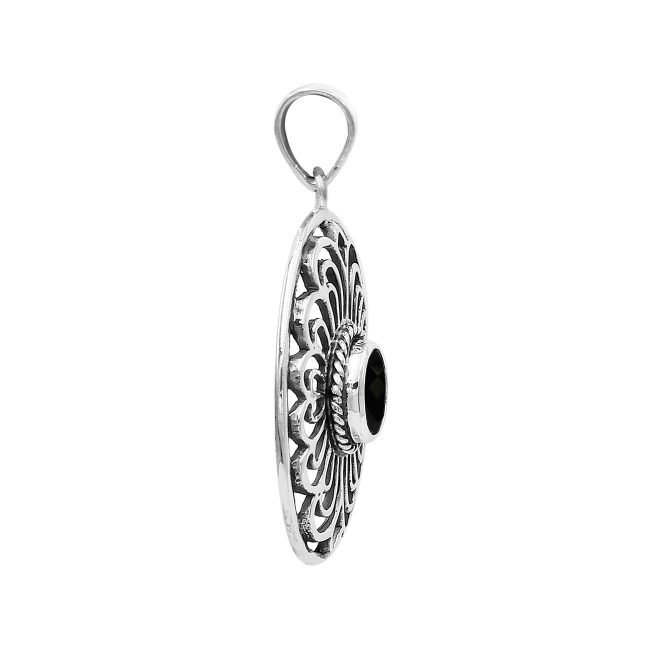 AP-6306-OX Sterling Silver Oval Shape Pendant With Black Onyx Jewelry Bali Designs Inc 