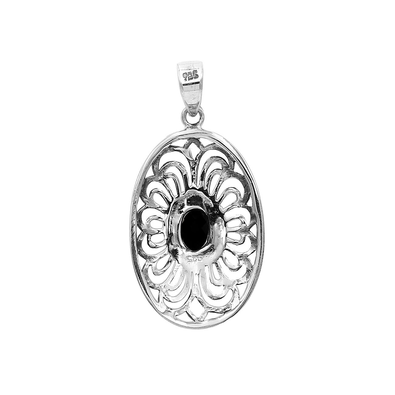 AP-6306-OX Sterling Silver Oval Shape Pendant With Black Onyx Jewelry Bali Designs Inc 