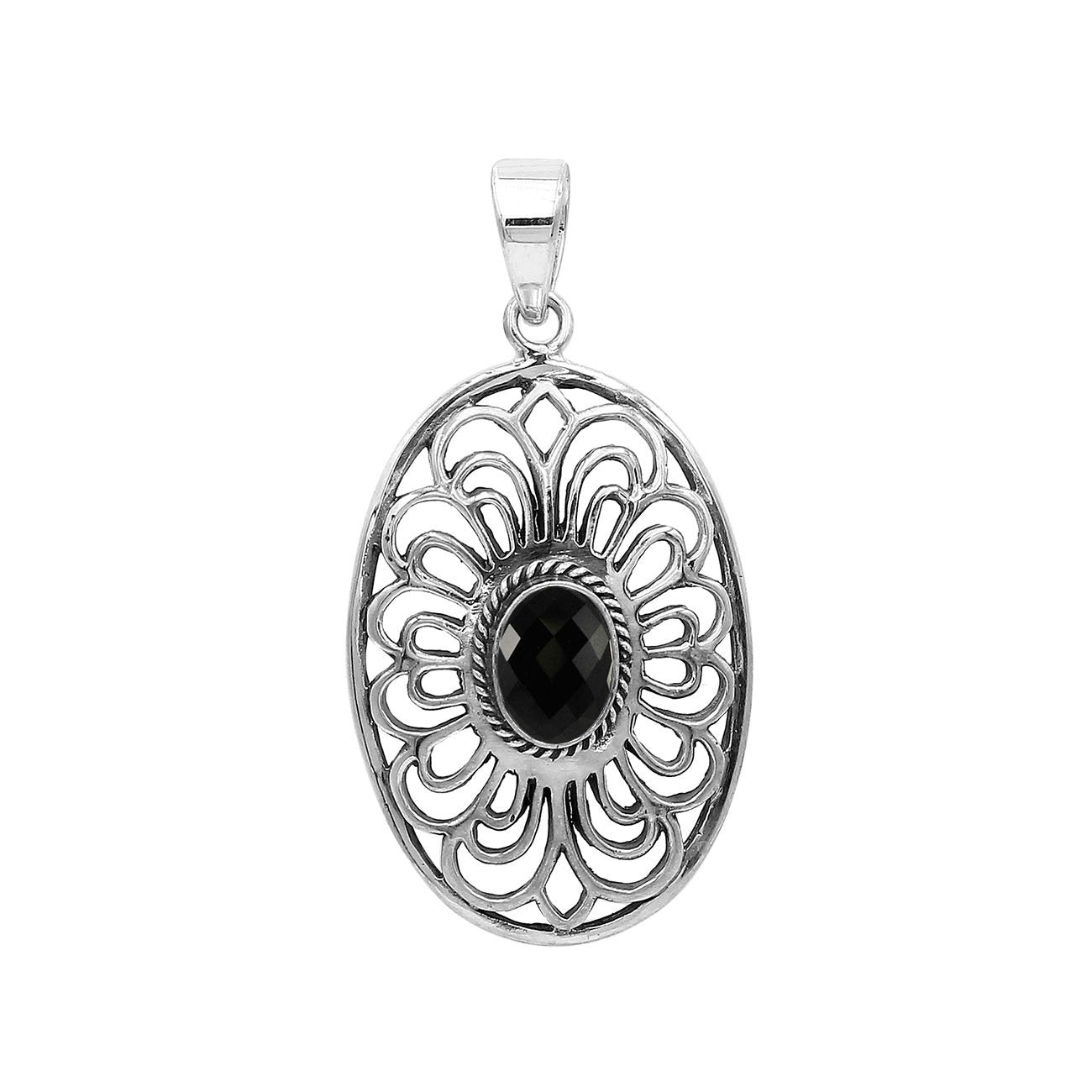 AP-6306-OX Sterling Silver Oval Shape Pendant With Black Onyx Jewelry Bali Designs Inc 