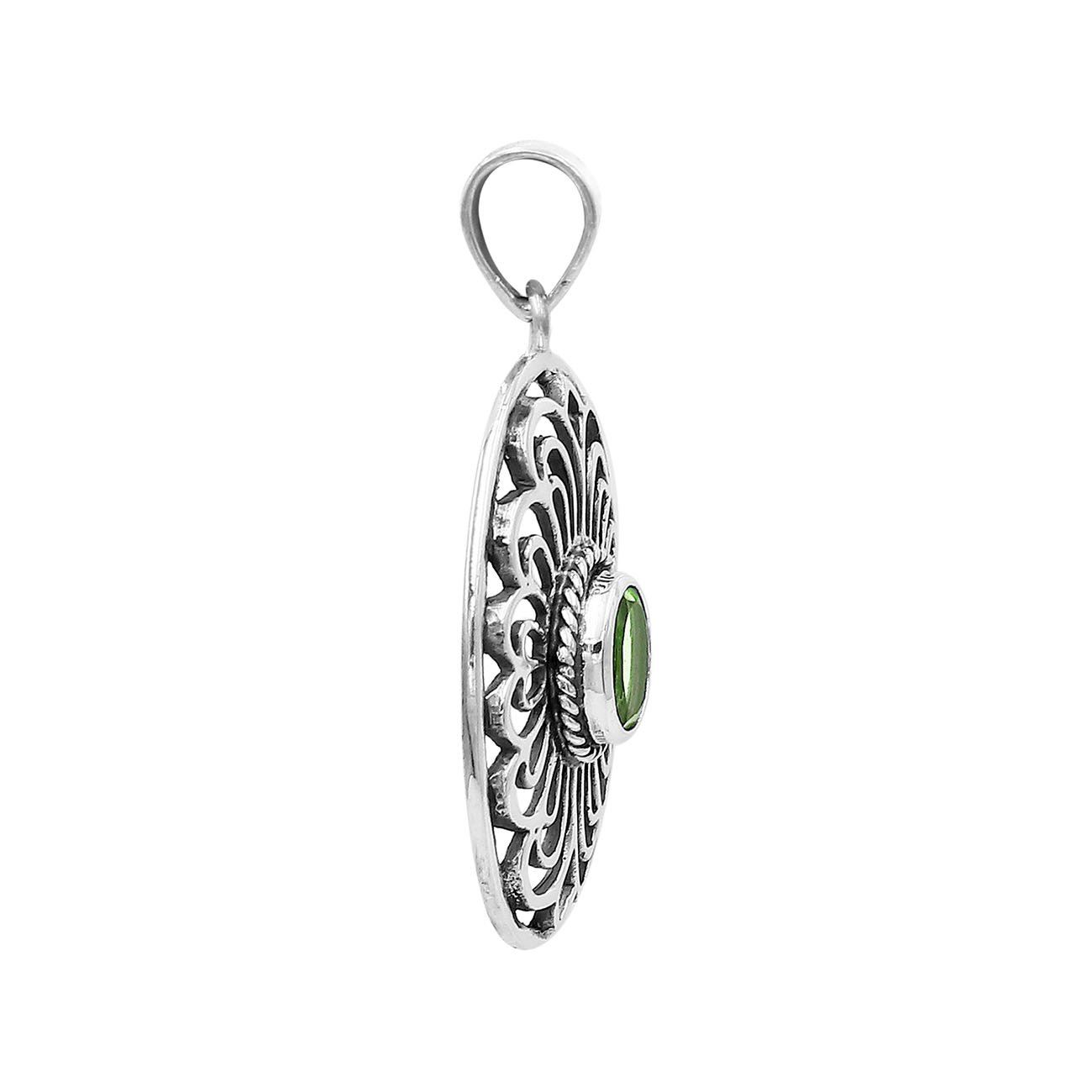AP-6306-PR Sterling Silver Oval Shape Pendant With Peridot Jewelry Bali Designs Inc 