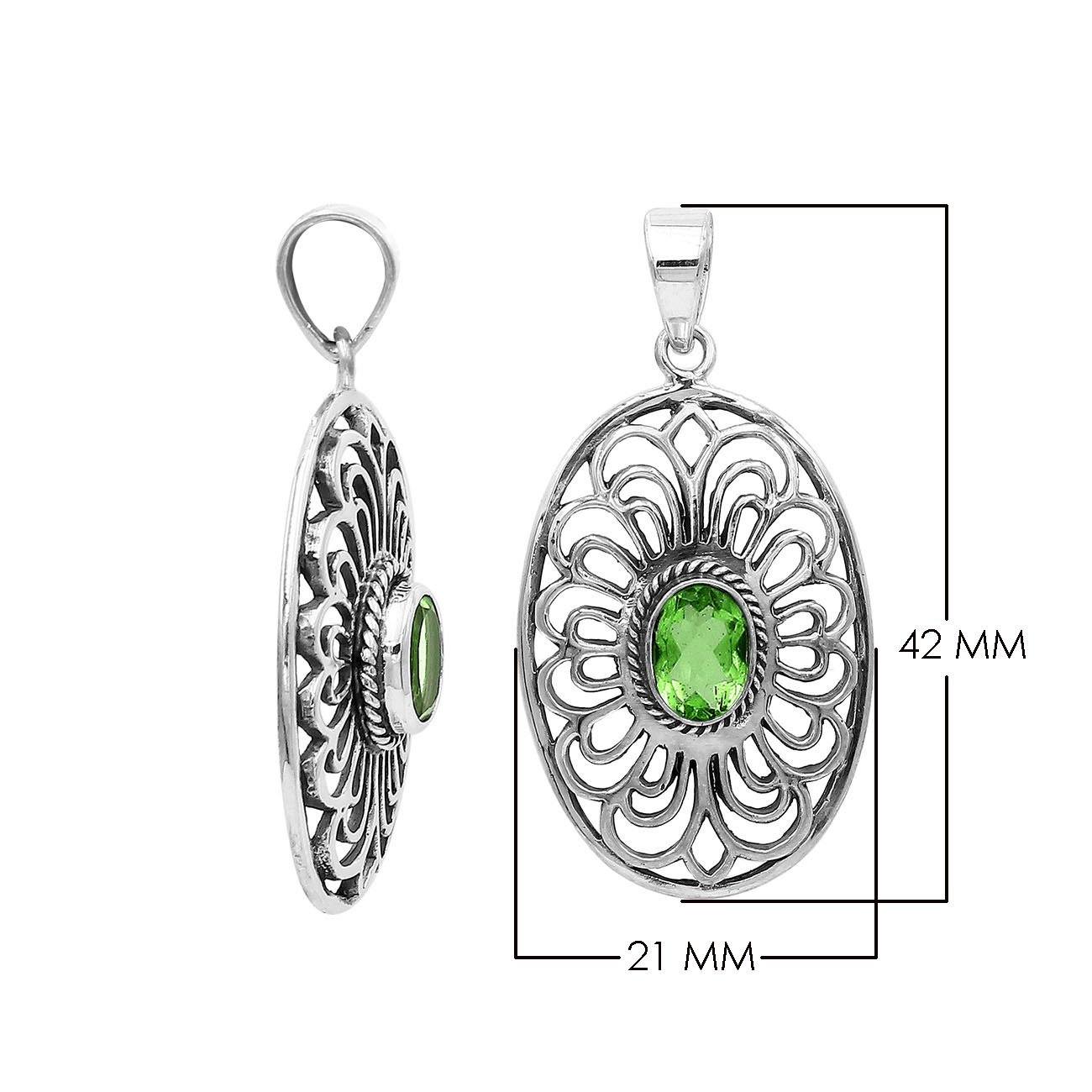 AP-6306-PR Sterling Silver Oval Shape Pendant With Peridot Jewelry Bali Designs Inc 