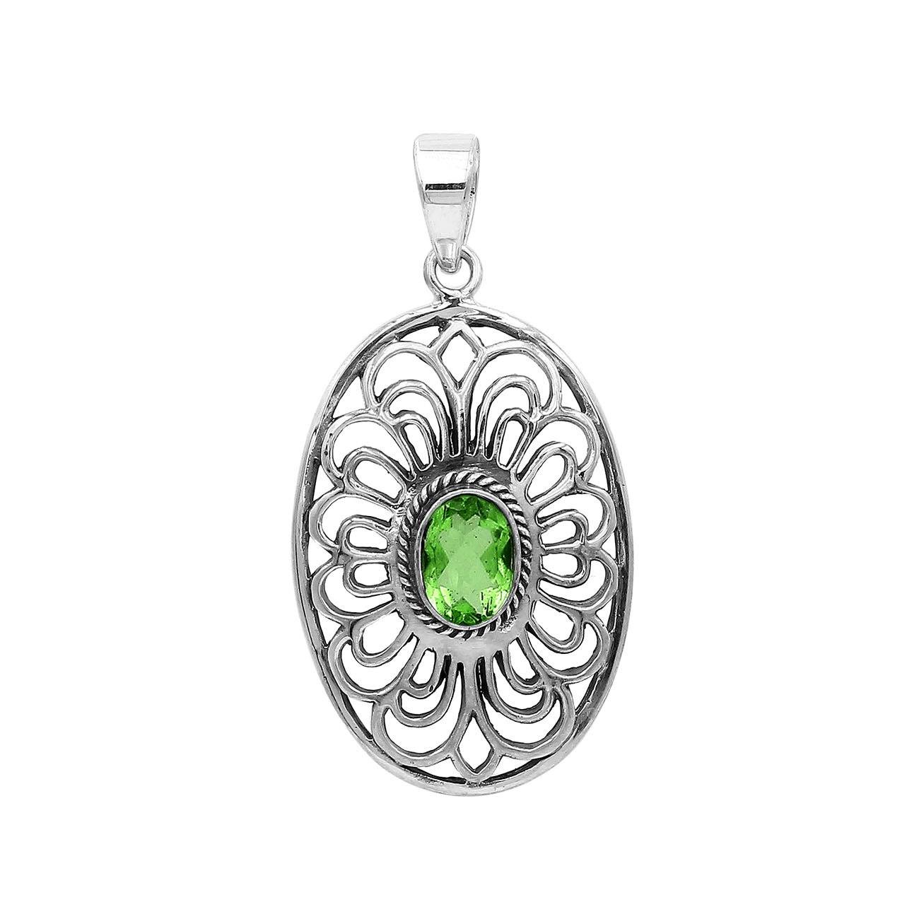 AP-6306-PR Sterling Silver Oval Shape Pendant With Peridot Jewelry Bali Designs Inc 