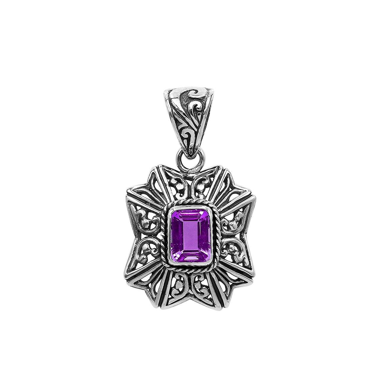AP-6307-AM Sterling Silver Designer Pendant With Amethyst Jewelry Bali Designs Inc 