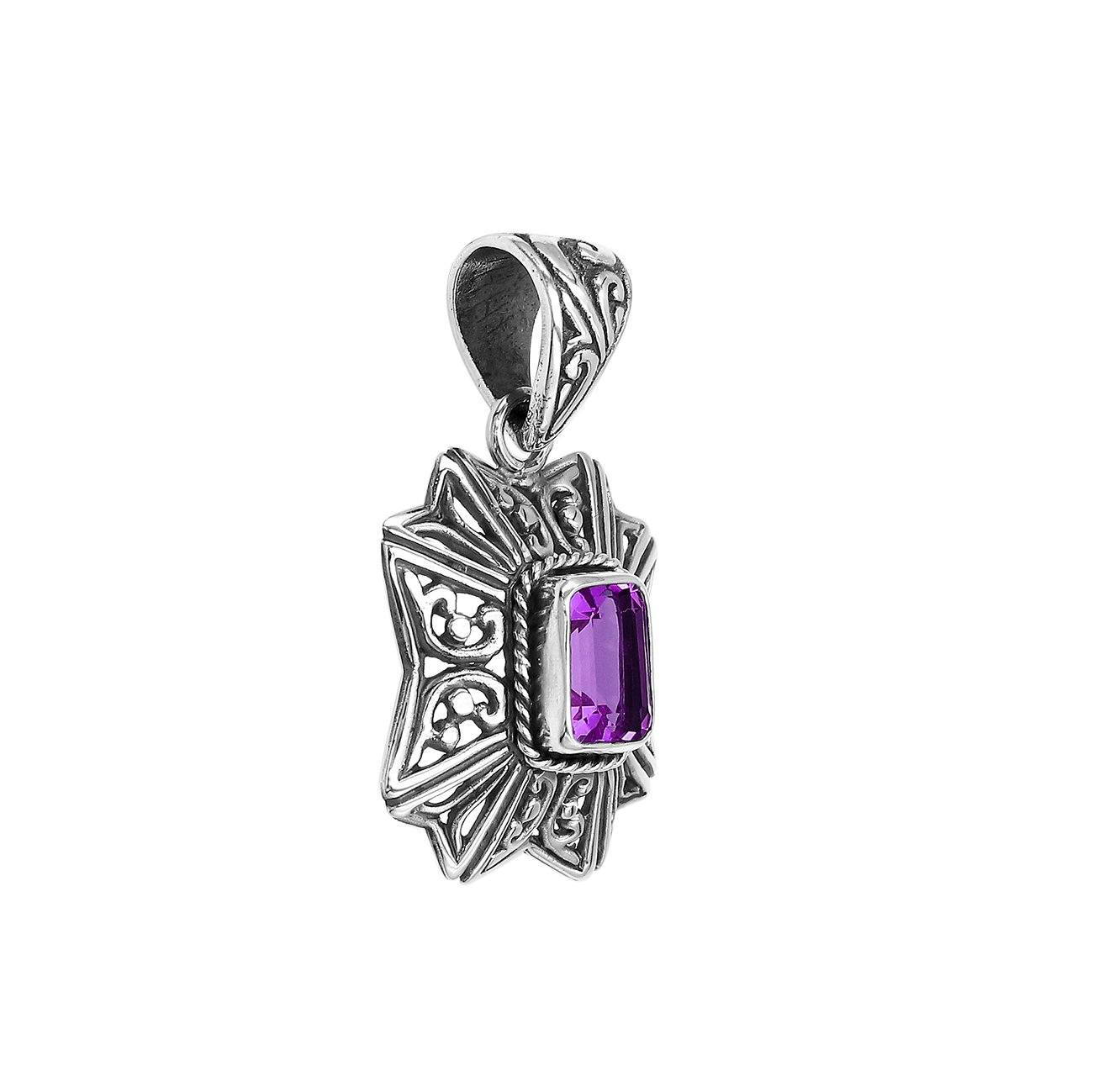 AP-6307-AM Sterling Silver Designer Pendant With Amethyst Jewelry Bali Designs Inc 