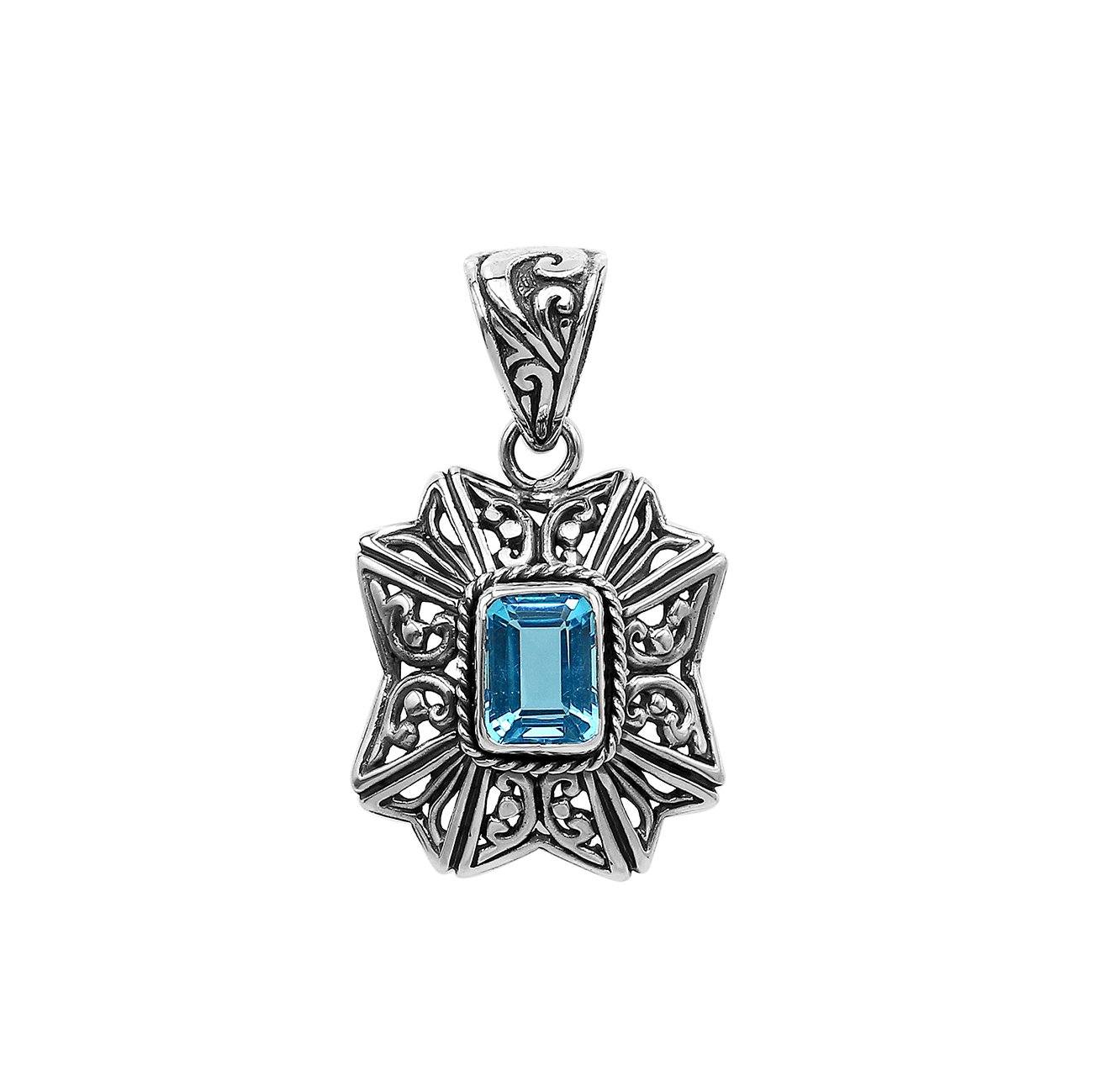 AP-6307-BT Sterling Silver Designer Pendant With Blue Topaz Jewelry Bali Designs Inc 
