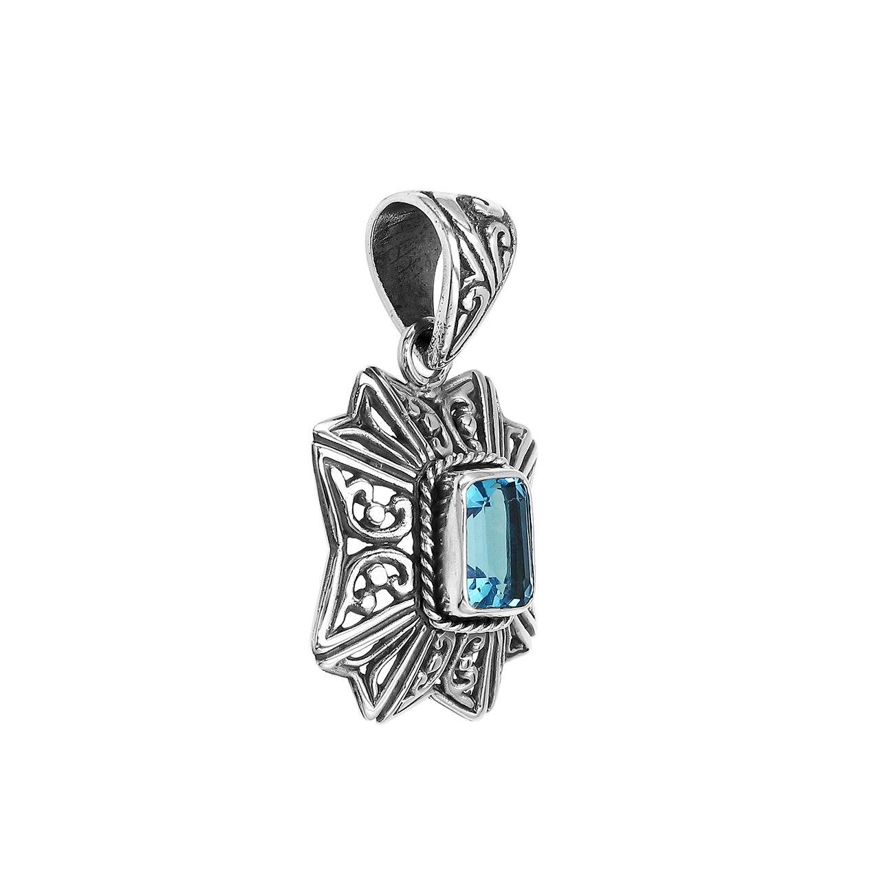 AP-6307-BT Sterling Silver Designer Pendant With Blue Topaz Jewelry Bali Designs Inc 