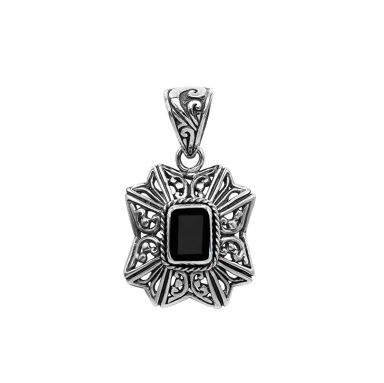 AP-6307-OX Sterling Silver Designer Pendant With Black Onyx Jewelry Bali Designs Inc 