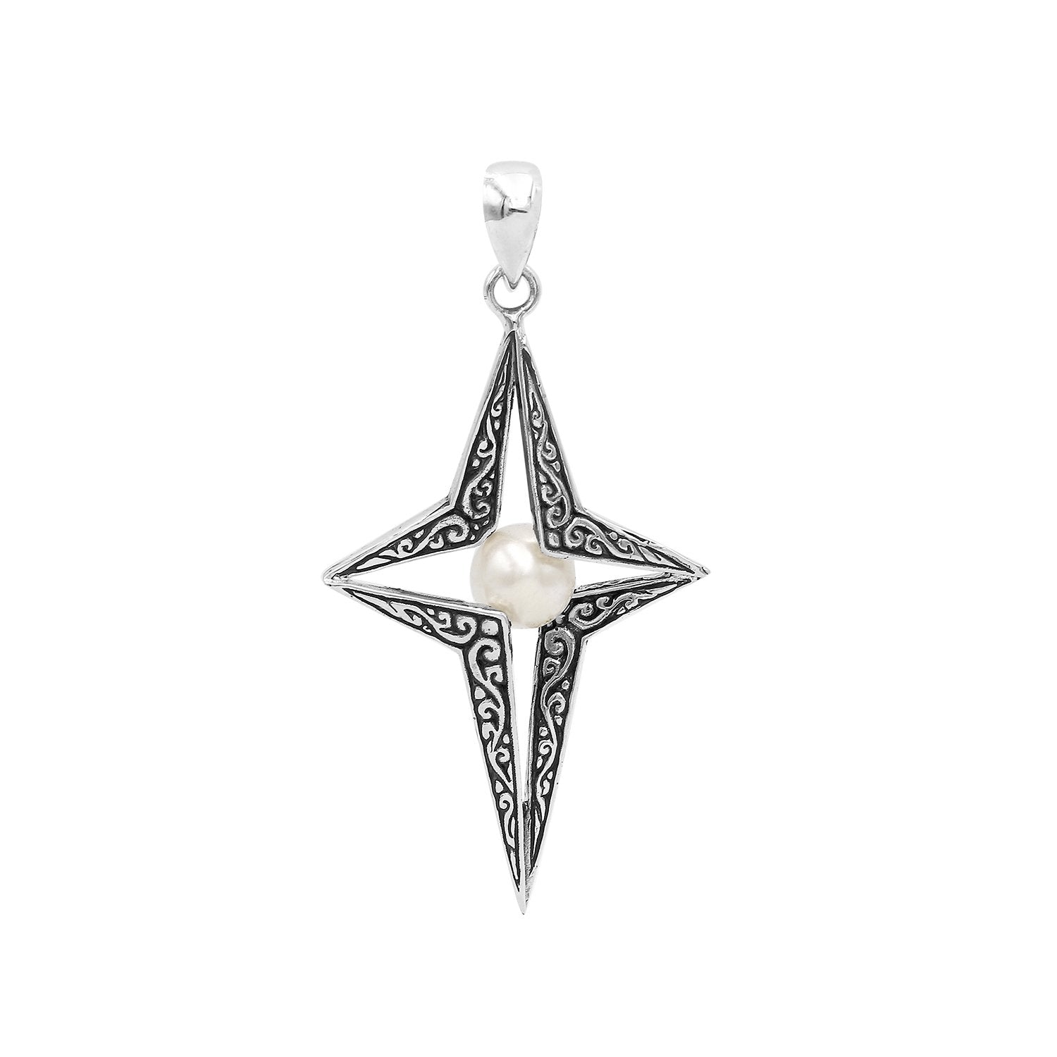 AP-6309-PEW Sterling Silver Delightful charming Star Shape Pendant With Pearl Jewelry Bali Designs Inc 
