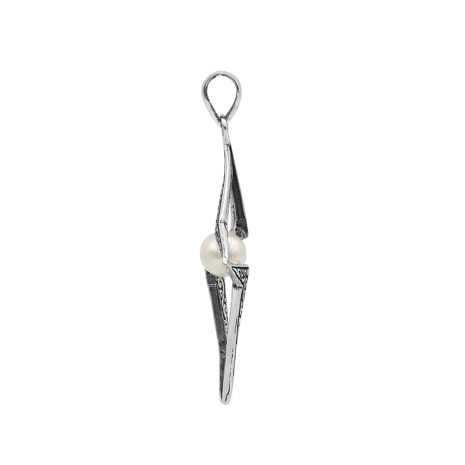 AP-6309-PEW Sterling Silver Delightful charming Star Shape Pendant With Pearl Jewelry Bali Designs Inc 