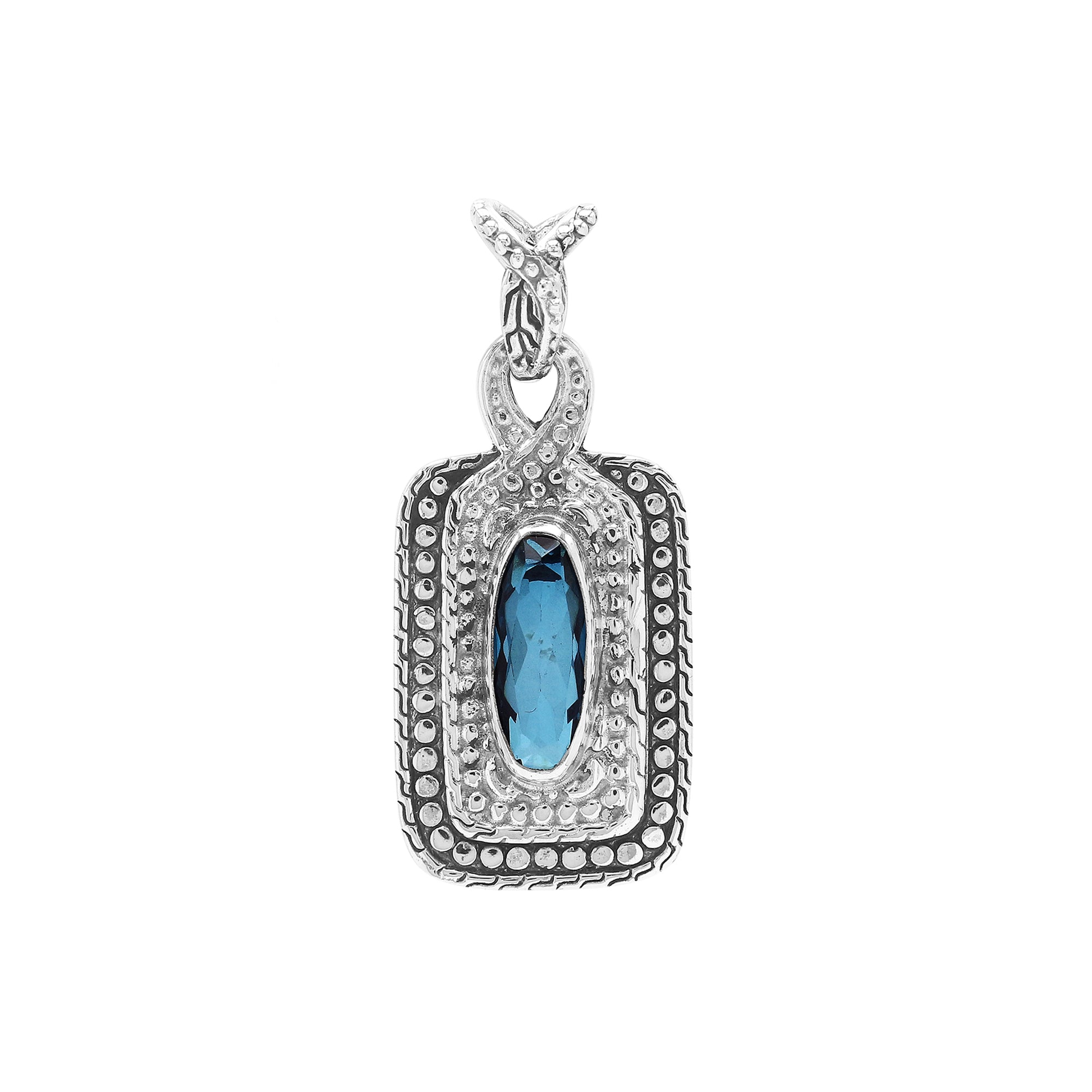AP-6321-LBT Sterling Silver Pendant With London Blue Topaz Q, Jewelry Bali Designs Inc 