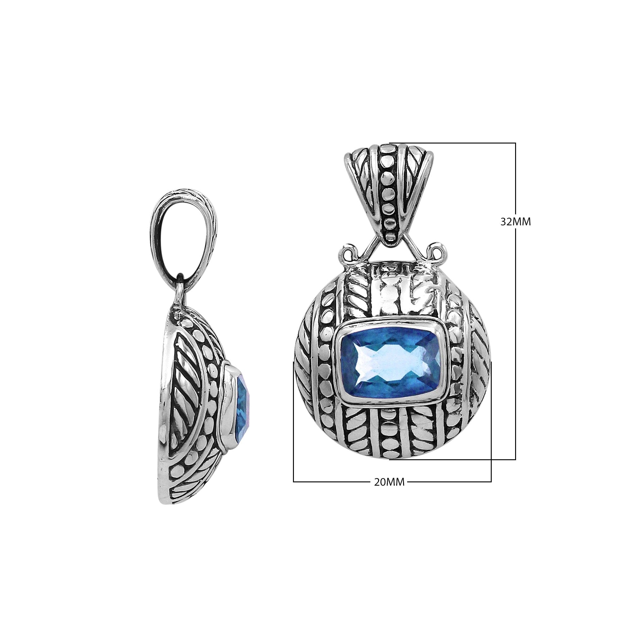 AP-6322-BT Sterling Silver Pendant With Blue Topaz Q. Jewelry Bali Designs Inc 