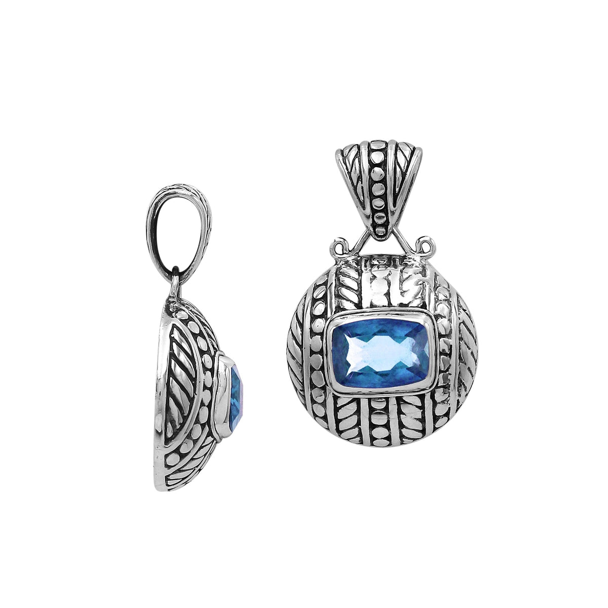 AP-6322-BT Sterling Silver Pendant With Blue Topaz Q. Jewelry Bali Designs Inc 