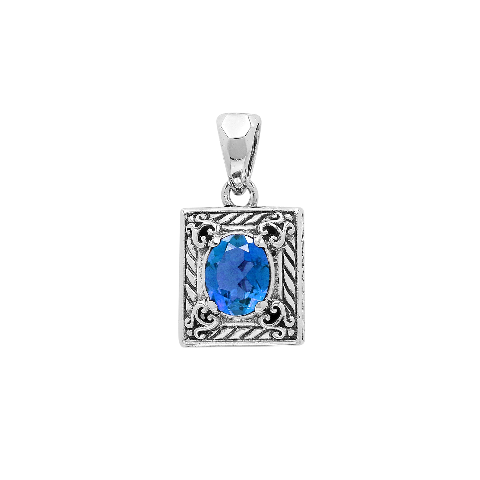 AP-6324-BT Sterling Silver Pendant With London Blue Topaz Q. Jewelry Bali Designs Inc 