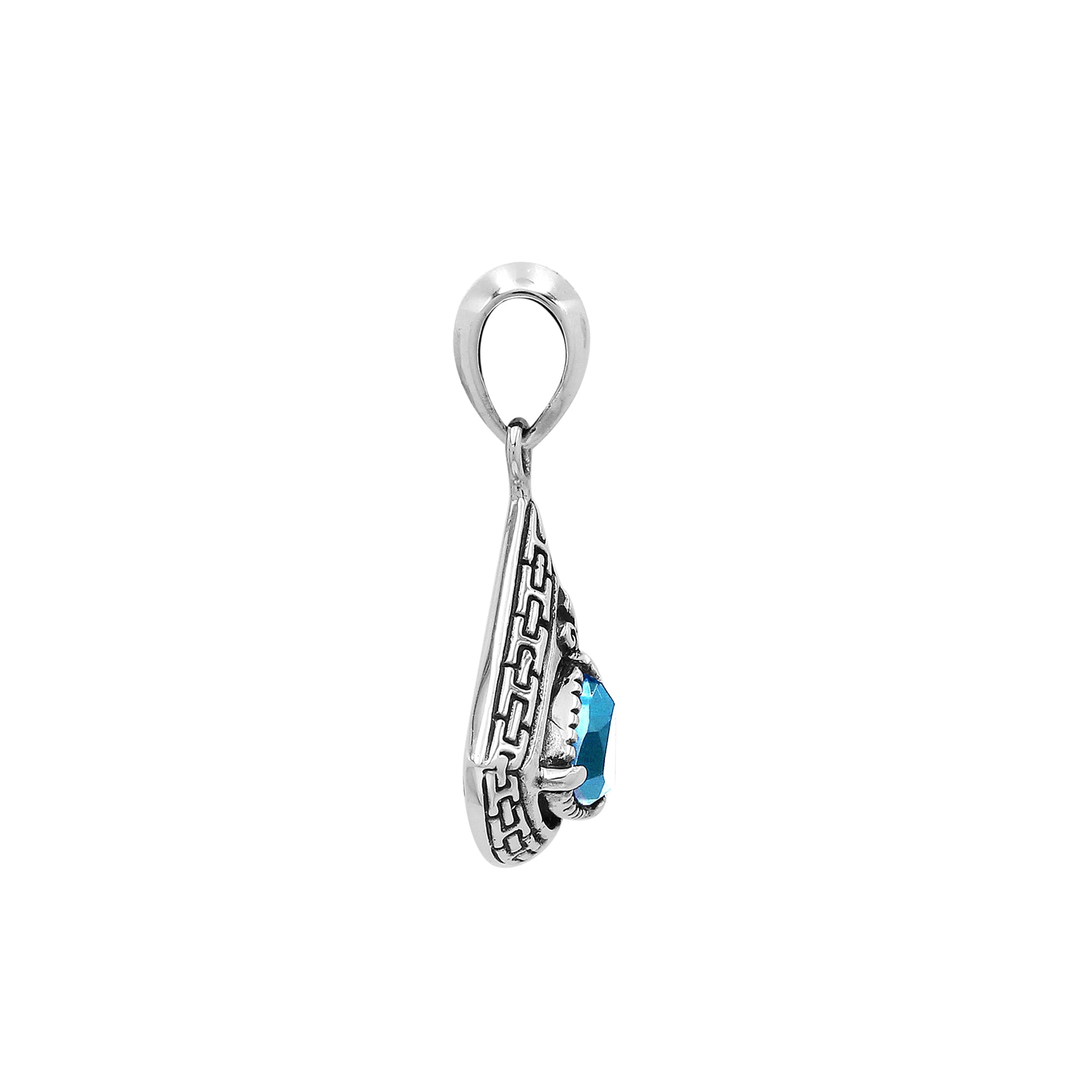 AP-6327-BT Sterling Silver Oval Shape Pendant With Blue Topaz Jewelry Bali Designs Inc 