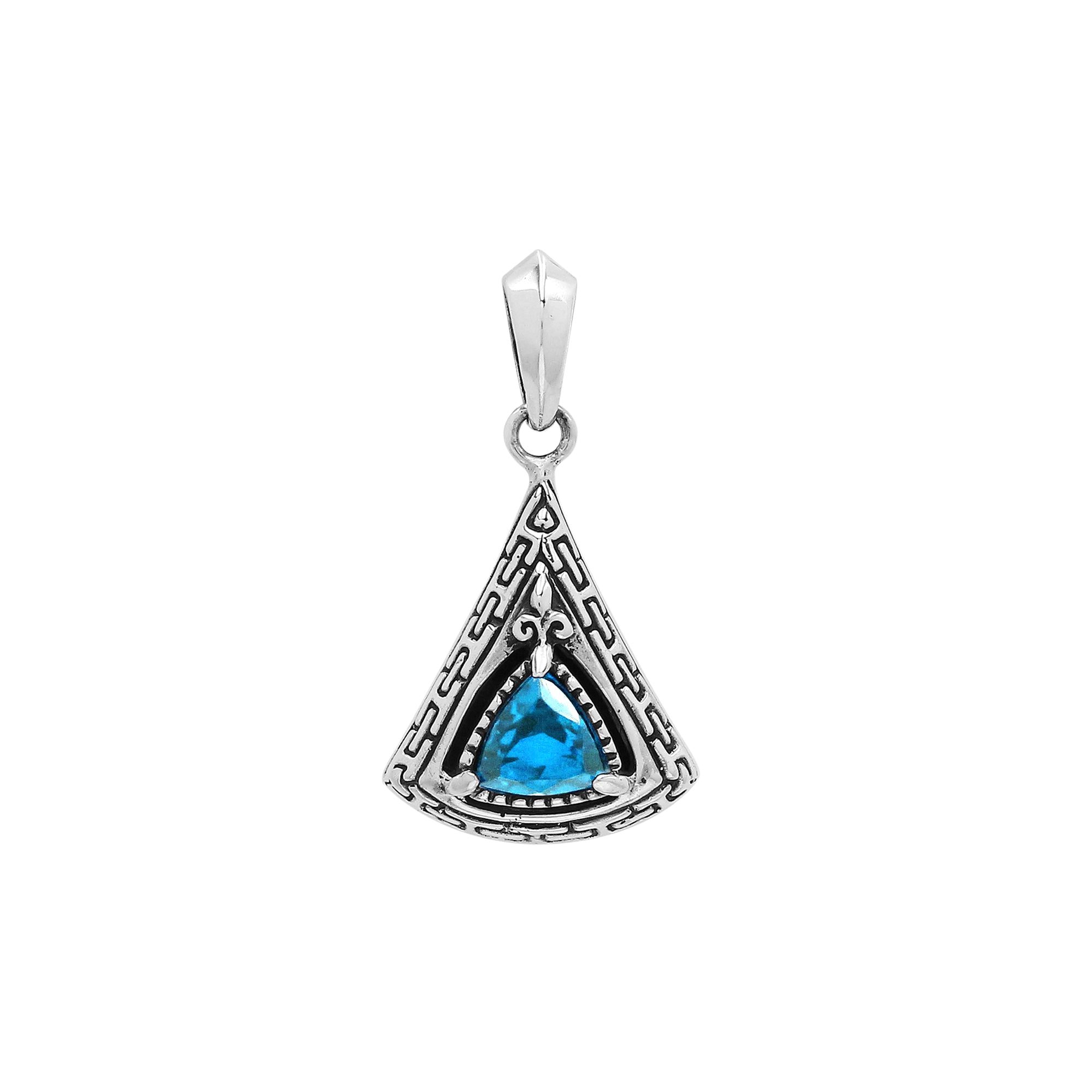 AP-6327-BT Sterling Silver Oval Shape Pendant With Blue Topaz Jewelry Bali Designs Inc 